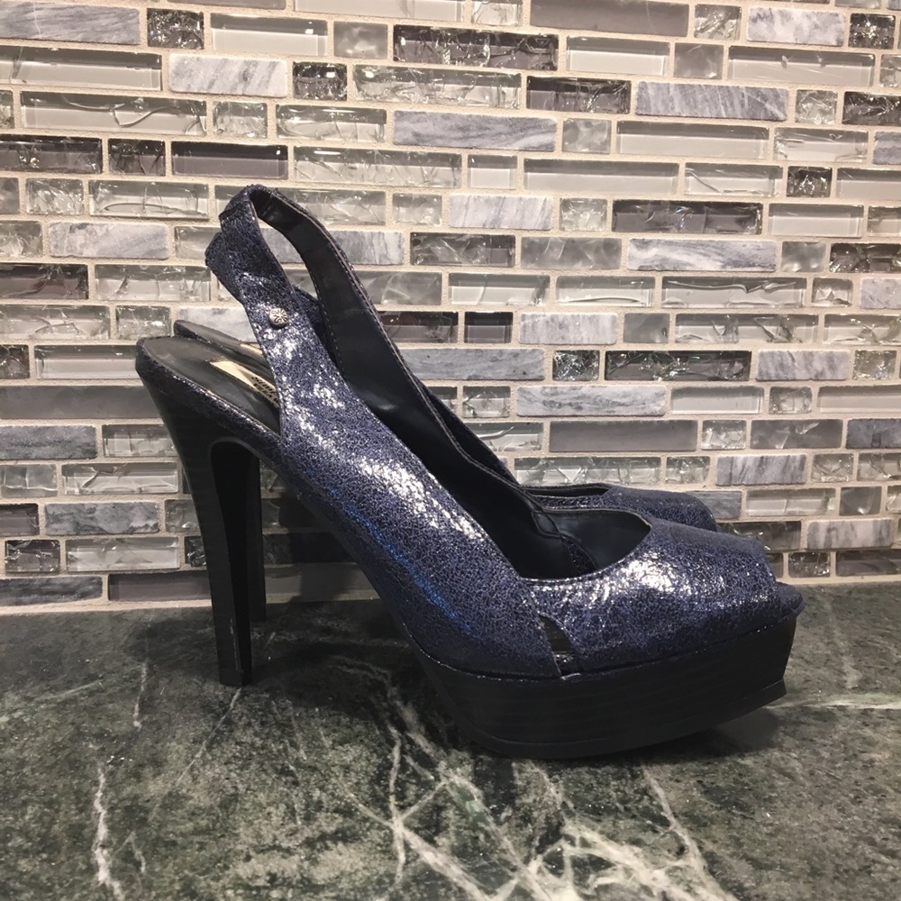 Vera wang navy blue peep toe high heels